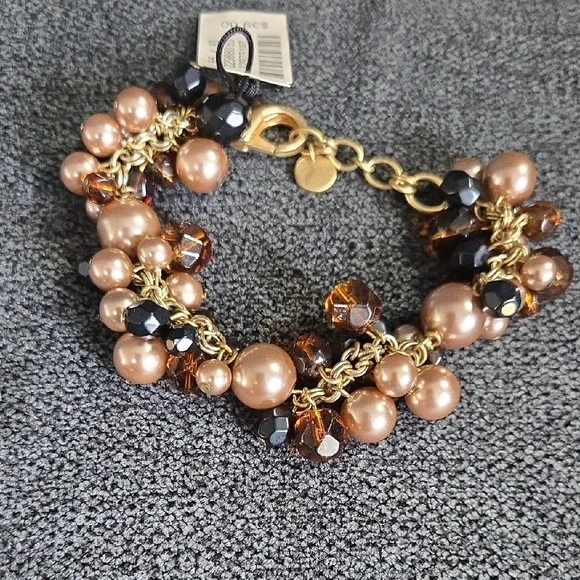 Talbots Gold and Brown Beaded Necklace and Bracelet Set - Vintage NWT - Picture 5 of 12